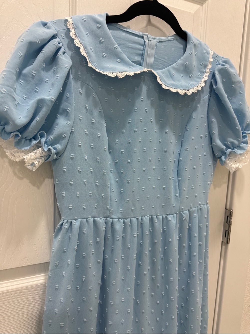 Light Blue Peter Pan Collar Dress with Puff Sleeves